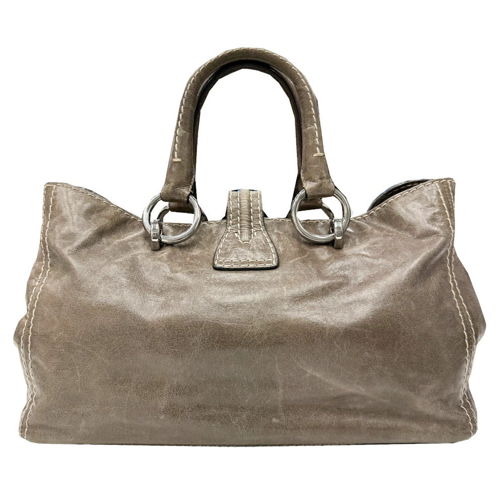 PRADA Tote Bag Handbag Leather Greige Gray